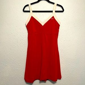 Nike women’s tennis dress,red white, mesh built in bra, strap v neck SZ L